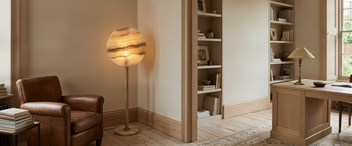 Onyx and Elmwood Floor Lamps: How to Make Stone and Timber Read as One - onyx elmwood floor