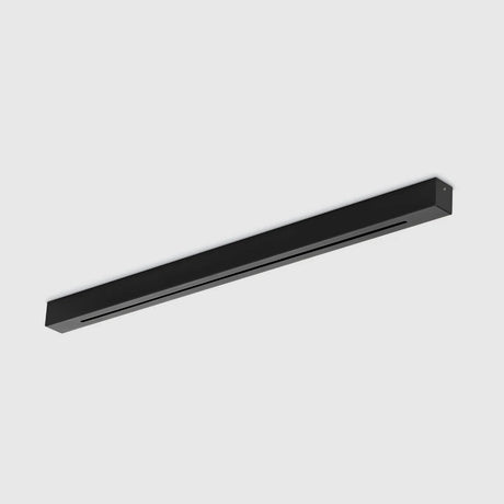 Sleek, black rectangular ceiling light fixture with a modern design, mounted on a white ceiling.