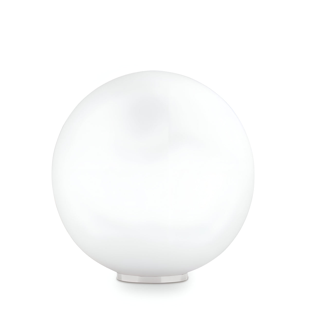 The Lyria Table Lamp - White, 40cm is a minimalist, spherical piece that emits an elegant lighting glow while resting gracefully on a small circular base. Its smooth surface and contemporary design lend it a modern and sophisticated appearance.