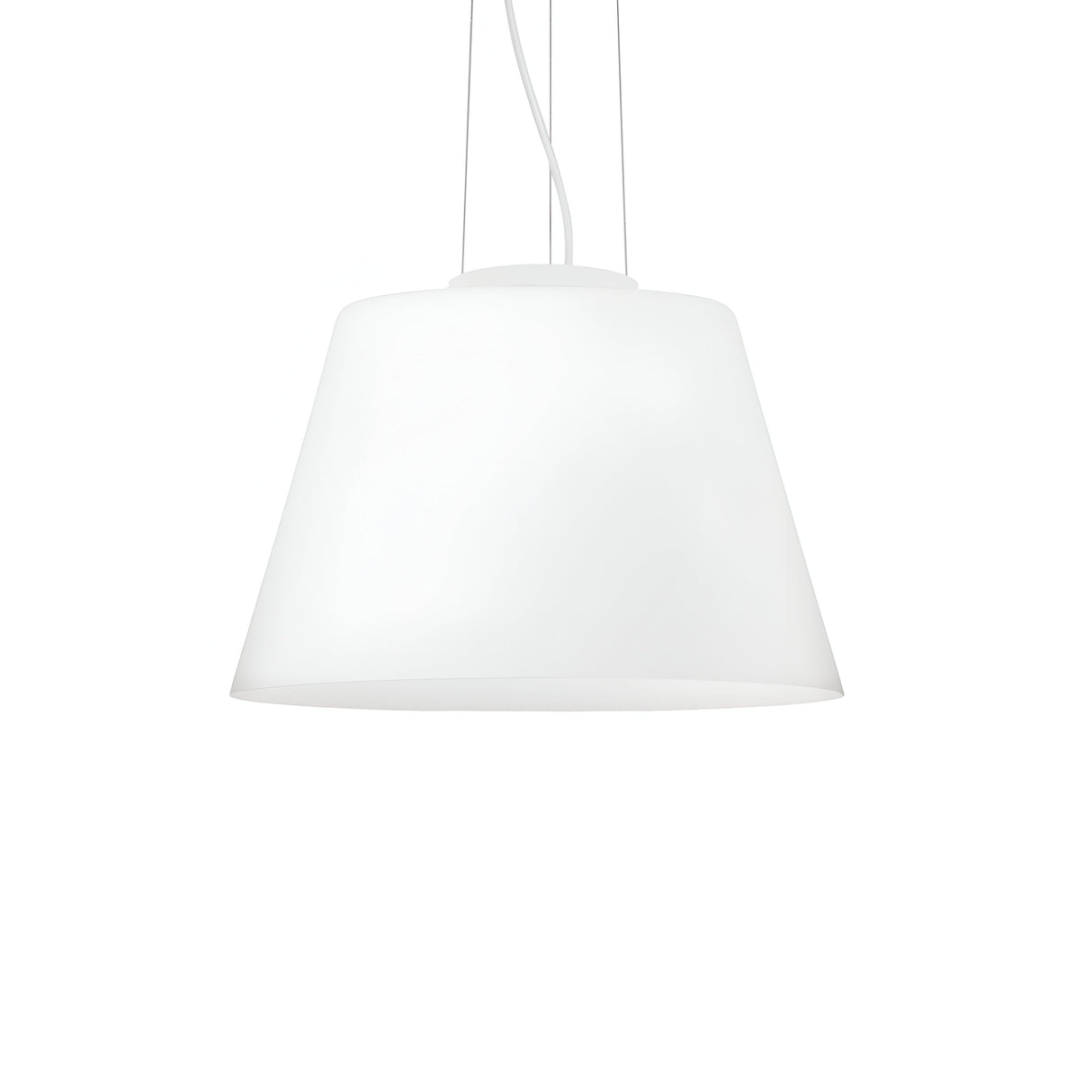 The Haven 1 Light Pendant - White is a sleek pendant lamp featuring a conical shade and suspended by thin cords. Its smooth, minimalist design provides soft, diffused lighting that enhances modern interior aesthetics.