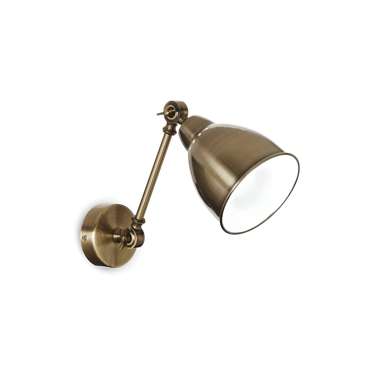 The Simply Wall Light - Brass showcases a minimalist design with its elegant bronze finish. Equipped with an adjustable arm and a conical shade, it offers versatile positioning, while its round base adds a touch of subtle elegance to any space.