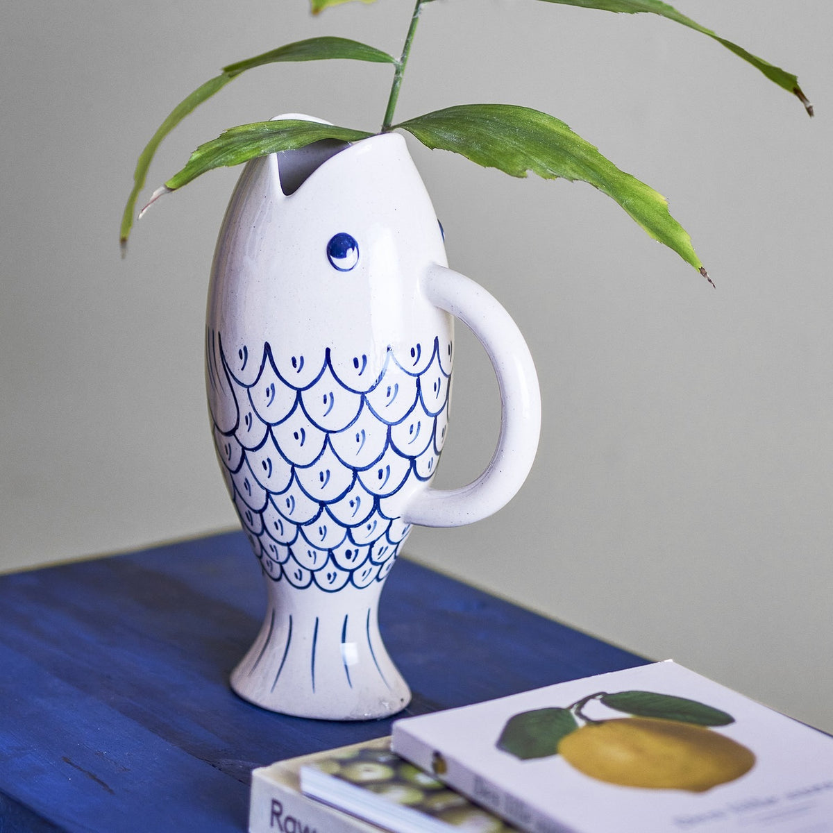 Eimy Fish Stoneware Jug - Cream