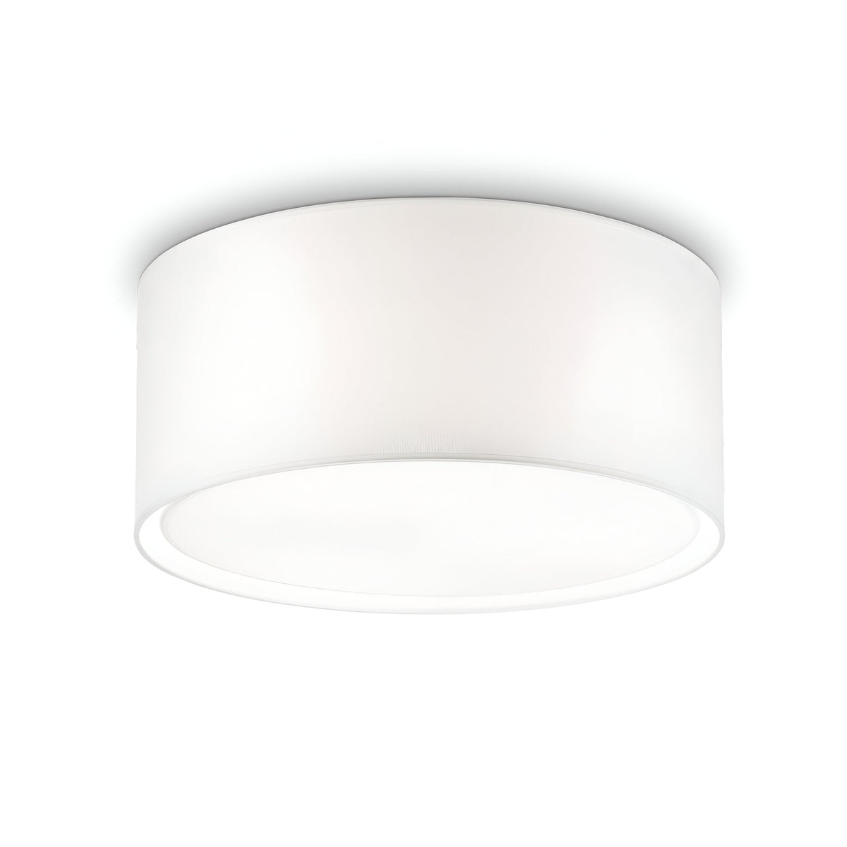 The Marquise 5 Ceiling Light - White is a modern luxury fixture featuring a cylindrical design and frosted glass cover, elegantly mounted on a white ceiling. Its flame-retardant design guarantees safety while providing even illumination throughout the surrounding area.