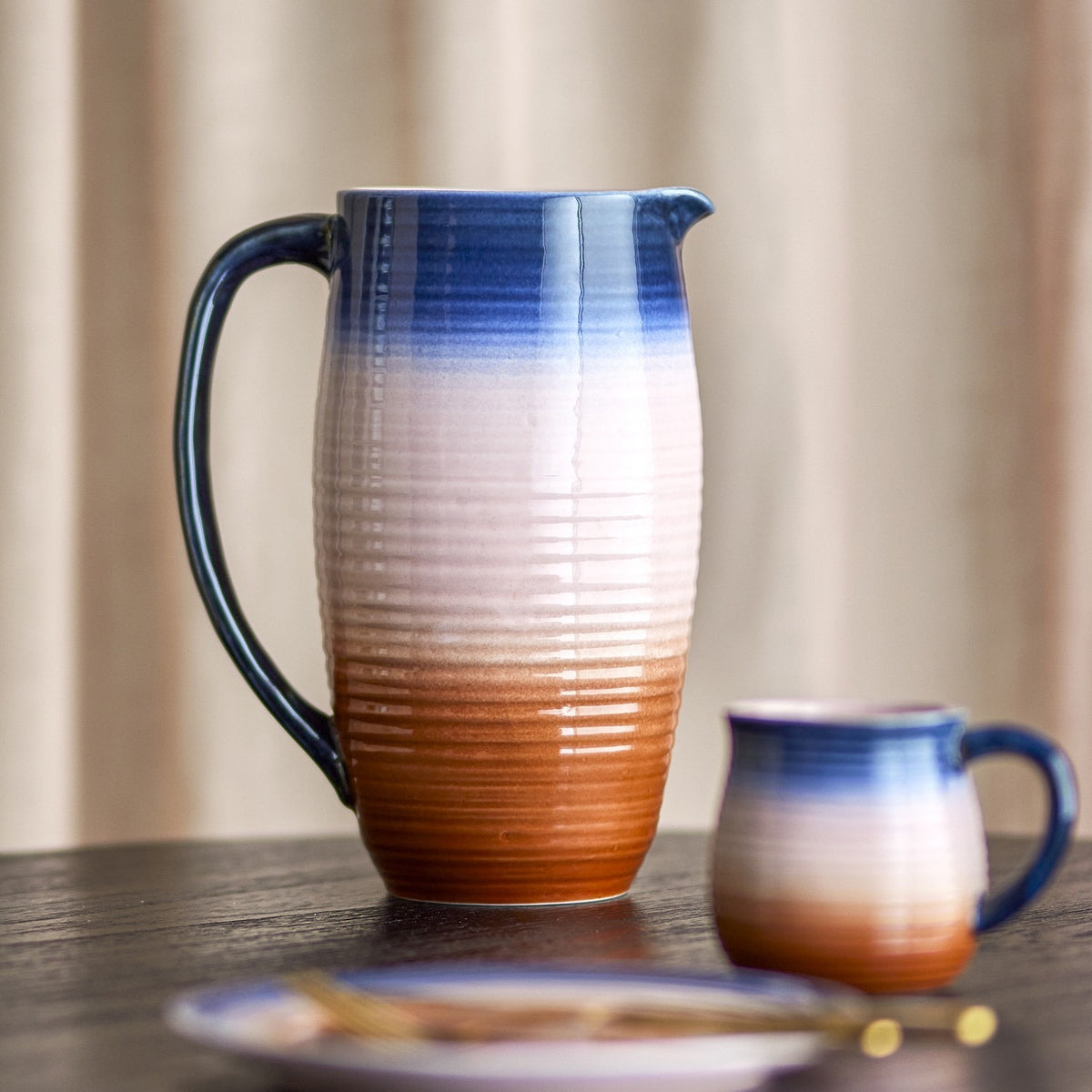 Tatum Ribbed Stoneware Jug 2100ml - Multi