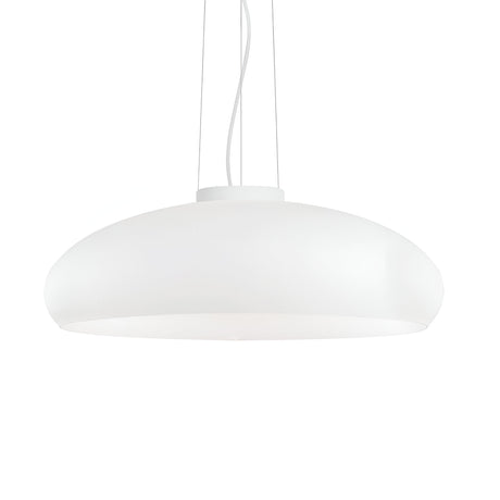 The Eclipsea 1 Light Pendant - White captures a modern aesthetic with its sleek, dome-shaped white shade elegantly hanging from a matching white cable against a plain backdrop.