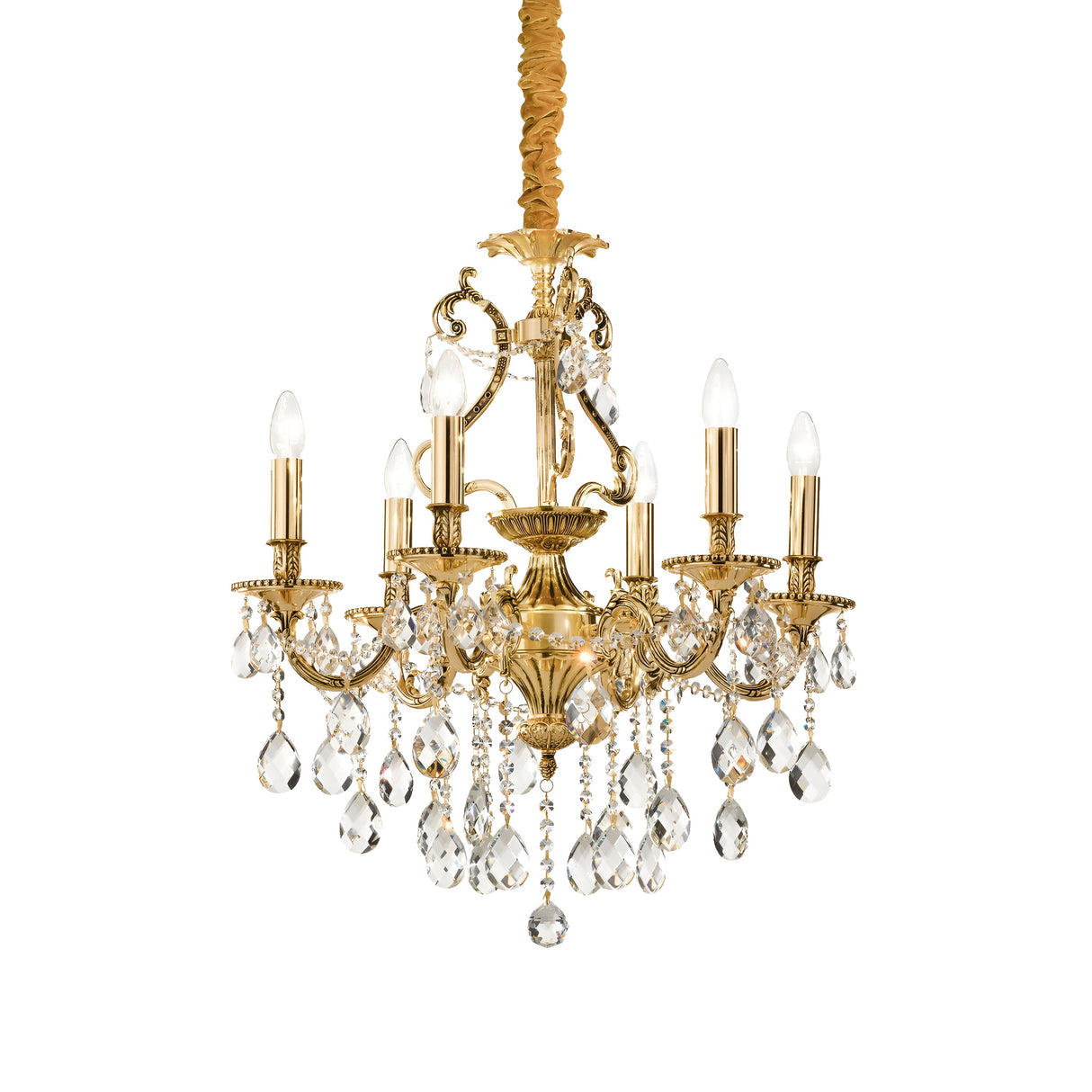 Introducing the Sonnet Crystal 12 Light Chandelier - Gold, an exquisite piece from our exclusive Luxury Lighting collection. This luxurious chandelier features ornate crystal pendants and twelve candle-like bulbs, elegantly suspended from a decorative twisted stem. The crystals beautifully catch the light, adding a touch of elegance and sparkle to any room.