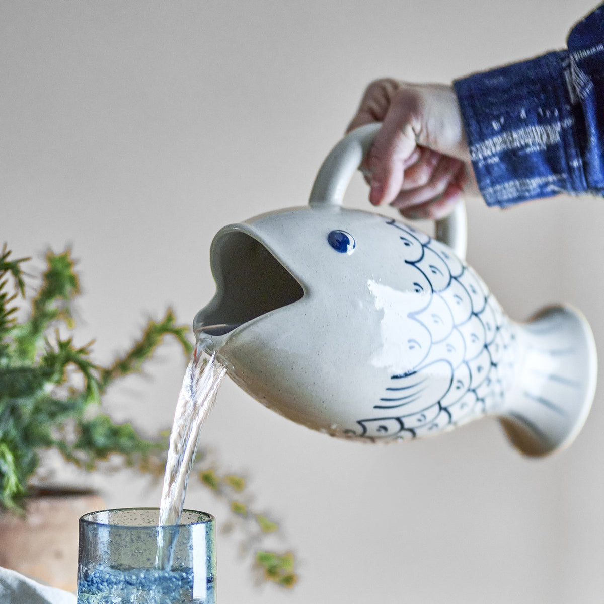 Eimy Fish Stoneware Jug - Cream
