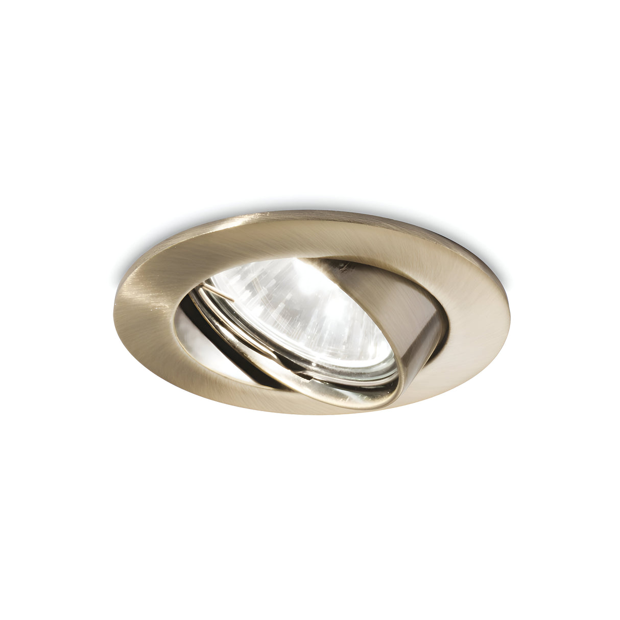 The Ozora Recessed Spotlight - Brass, featuring a round brushed metal design and a clear glass cover, bathes the room in a bright glow, seamlessly merging style with functionality.