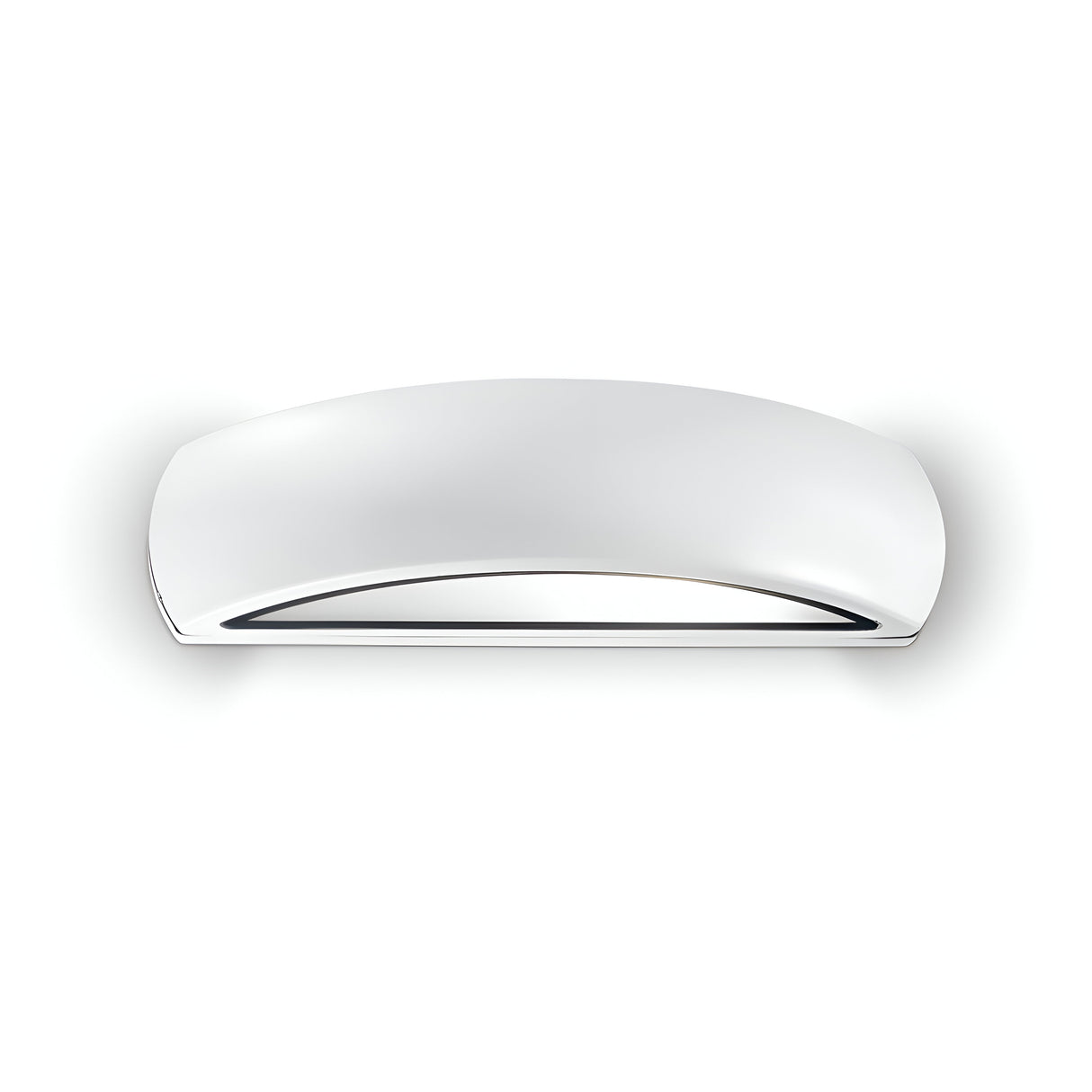 The Solara Outdoor Wall Light, featuring a sleek and modern design in silver metallic powder-coated aluminum with a curved shape, elegantly stands out against a plain white background. This fixture emits a soft, diffused light and boasts an IP54 rating, making it perfect for outdoor use as it creates an inviting gentle glow.