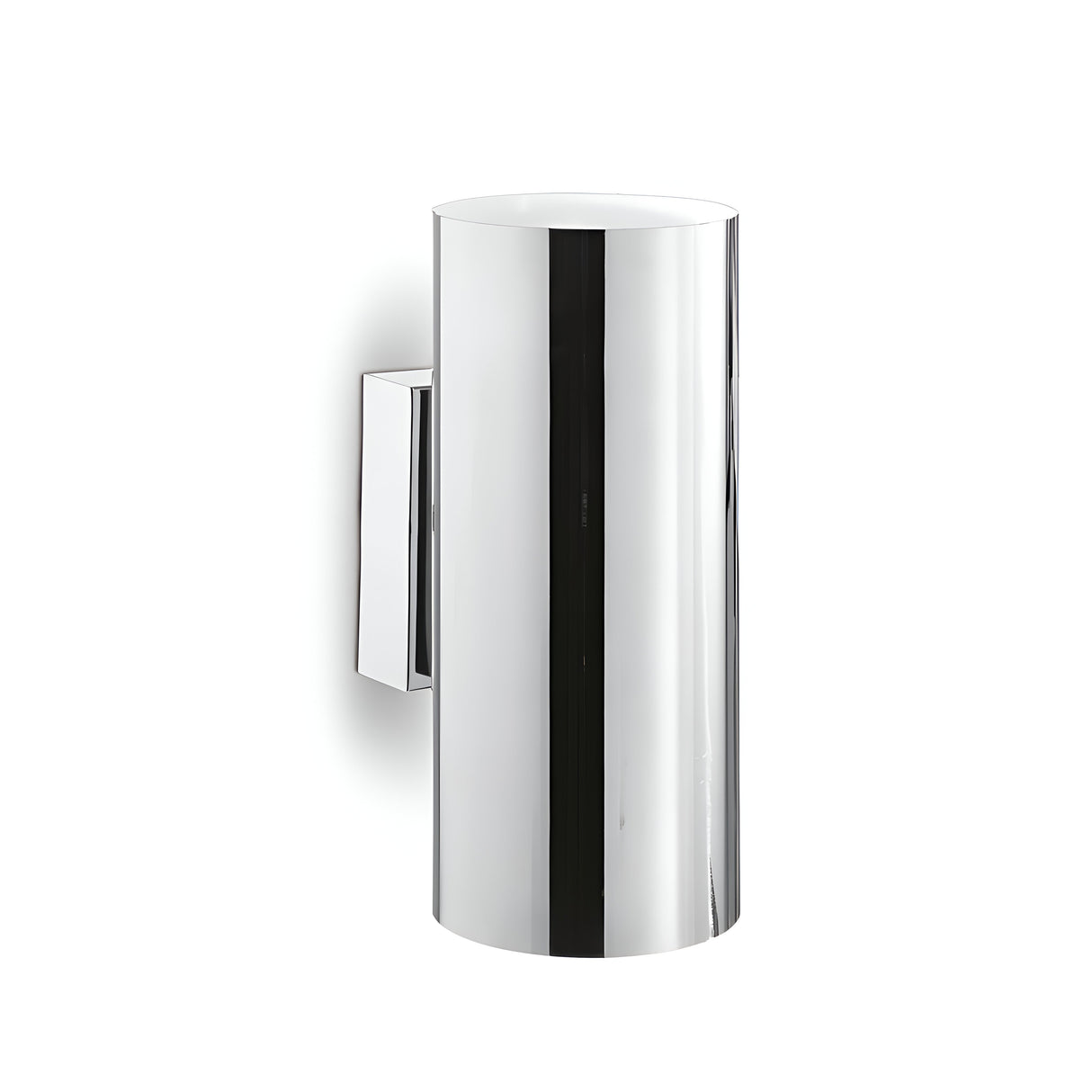 The Noctis 2 Light Wall Light - Silver is a sophisticated, cylindrical chrome wall sconce crafted for modern interiors. It boasts a polished, reflective surface and a rectangular wall mount, providing adjustable lighting to match your mood.