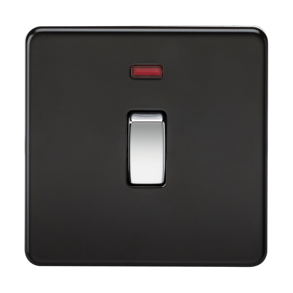 20A 1G DP Switch with Neon - Matt Black with Chrome Rocker