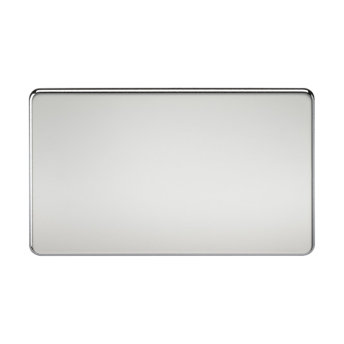 A rectangular polished chrome plate crafted from premium-grade materials with slightly rounded edges, shown against a plain white background.
