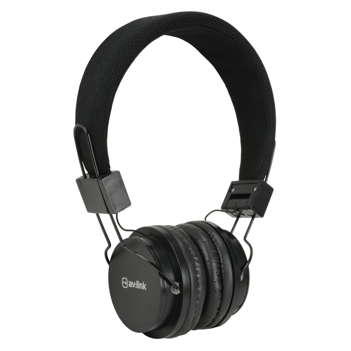 AV:Link Kids Headphones in black feature cushioned ear pads, an adjustable headband, and an in-line microphone for seamless calls. The AV:Link branding is prominently displayed on the ear cups, and the design is sleek and modern.