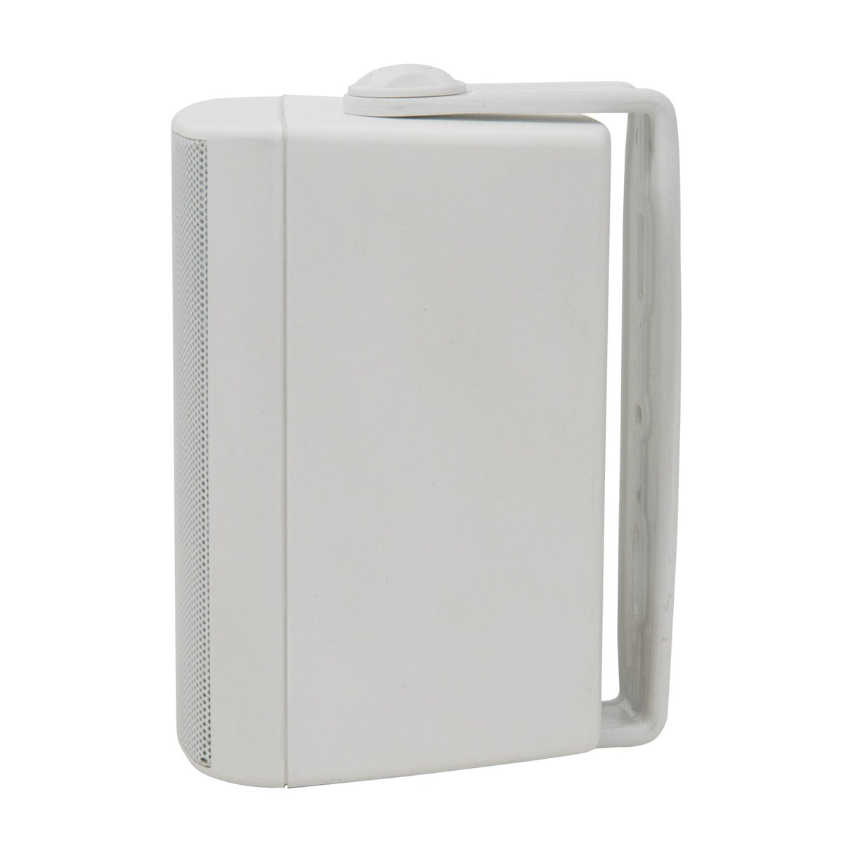 Adastra BC3-W 3" white background speaker with mesh grille and adjustable steel wall bracket, shown at an angle on a plain background.