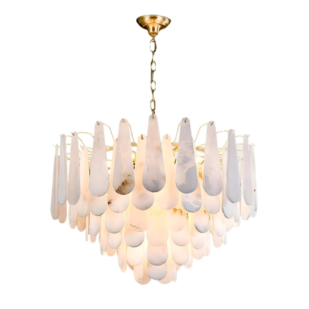 Veloria Large Floating Petal Alabaster Chandelier – Brushed Brass & Soft White
