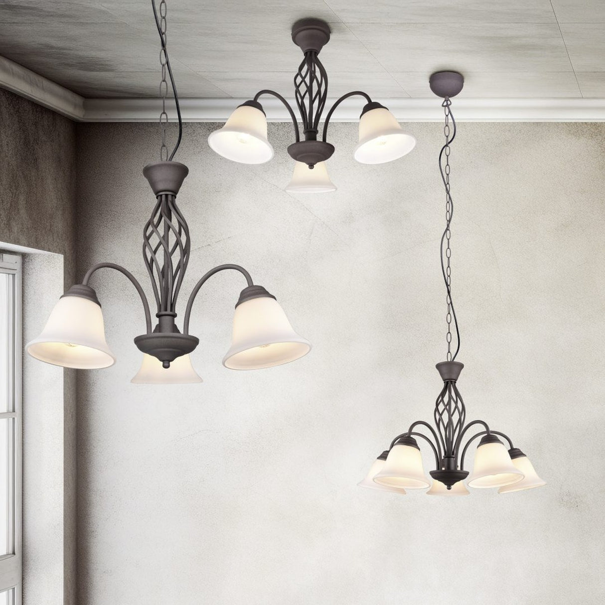Rustica 3 Light Glass Chandelier – Rust