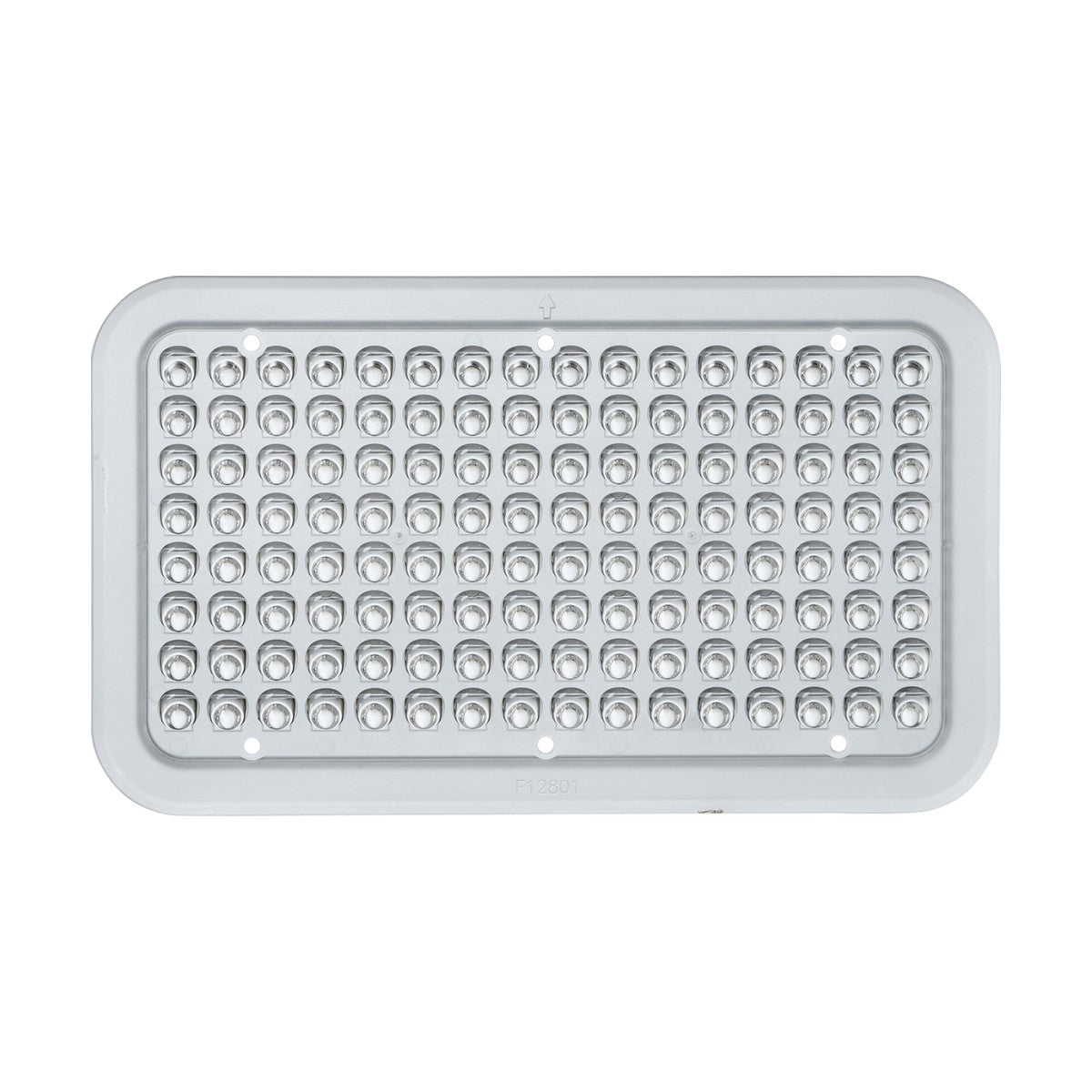 The FL High Lumen 100W 55x125° Asymmetric Lens Floodlight Accessory is designed with a grid layout of small, circular LED lights set against a white polycarbonate background. It features rounded corners and a slim border, ensuring even light distribution and high lumen output.