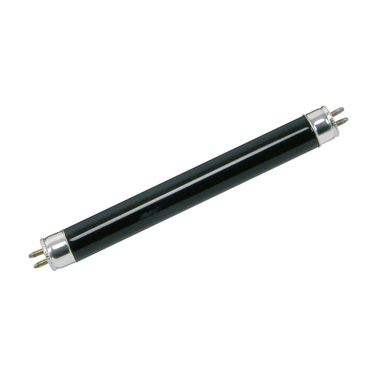 QTX 4W 135mm UV mini tube in F4 T5 BLB format with black glass envelope and chrome bi-pin end caps, shown on a plain white background.