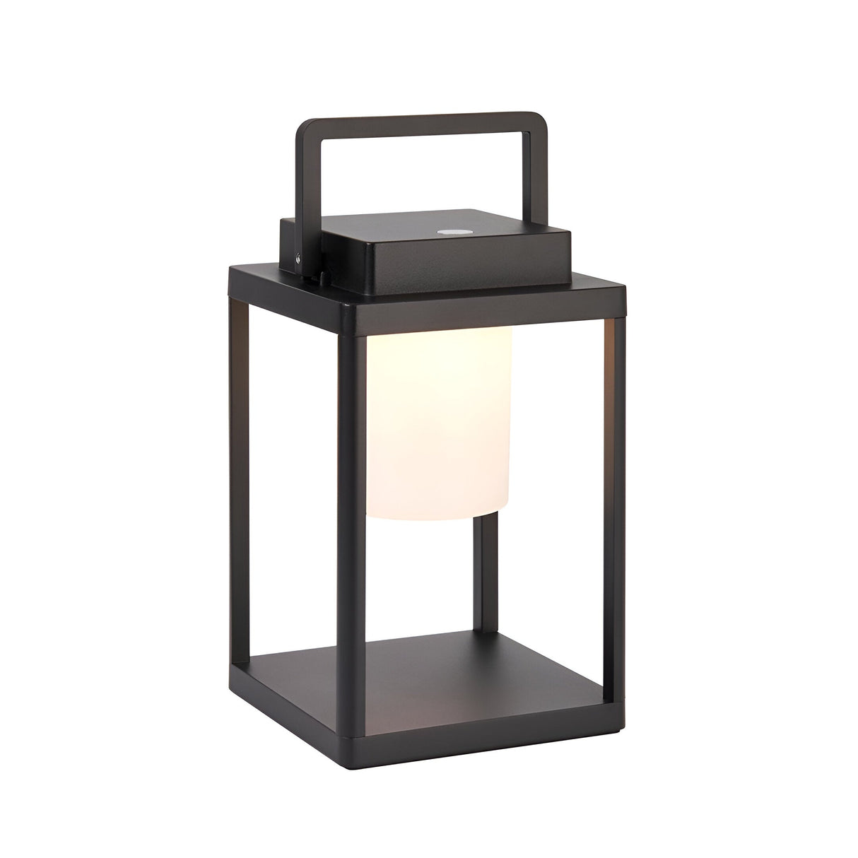 Endon Danedon portable LED table lamp in matt black with carry handle and white polycarbonate diffuser, shown on a plain white background.