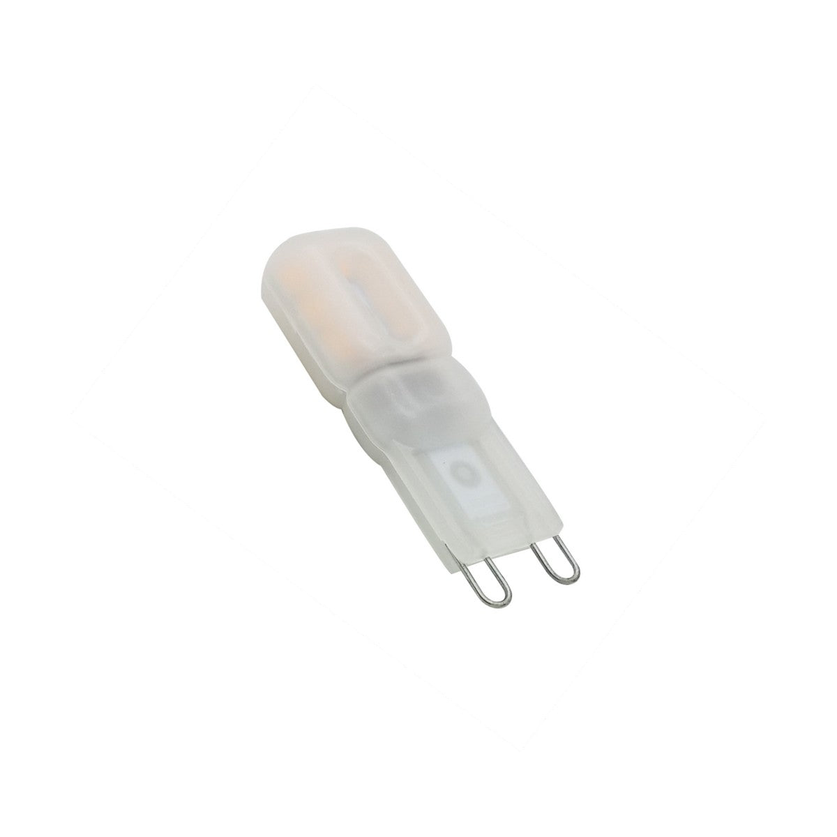 A compact, clear 230V LED capsule bulb with a flat top and two metal prongs at the base, ideal for a G4 socket. The bulb's casing subtly showcases its internal components and provides a warm white light.