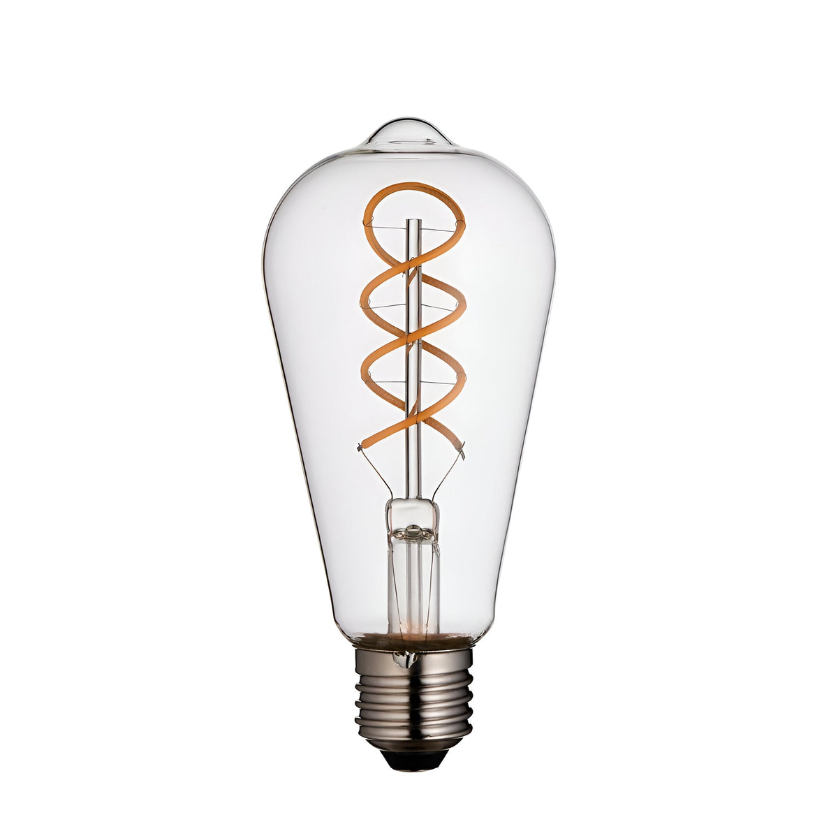 Endon 4W E27 LED filament bulb with clear pear-shaped glass and amber twisted spiral filament, shown on a plain white background.
