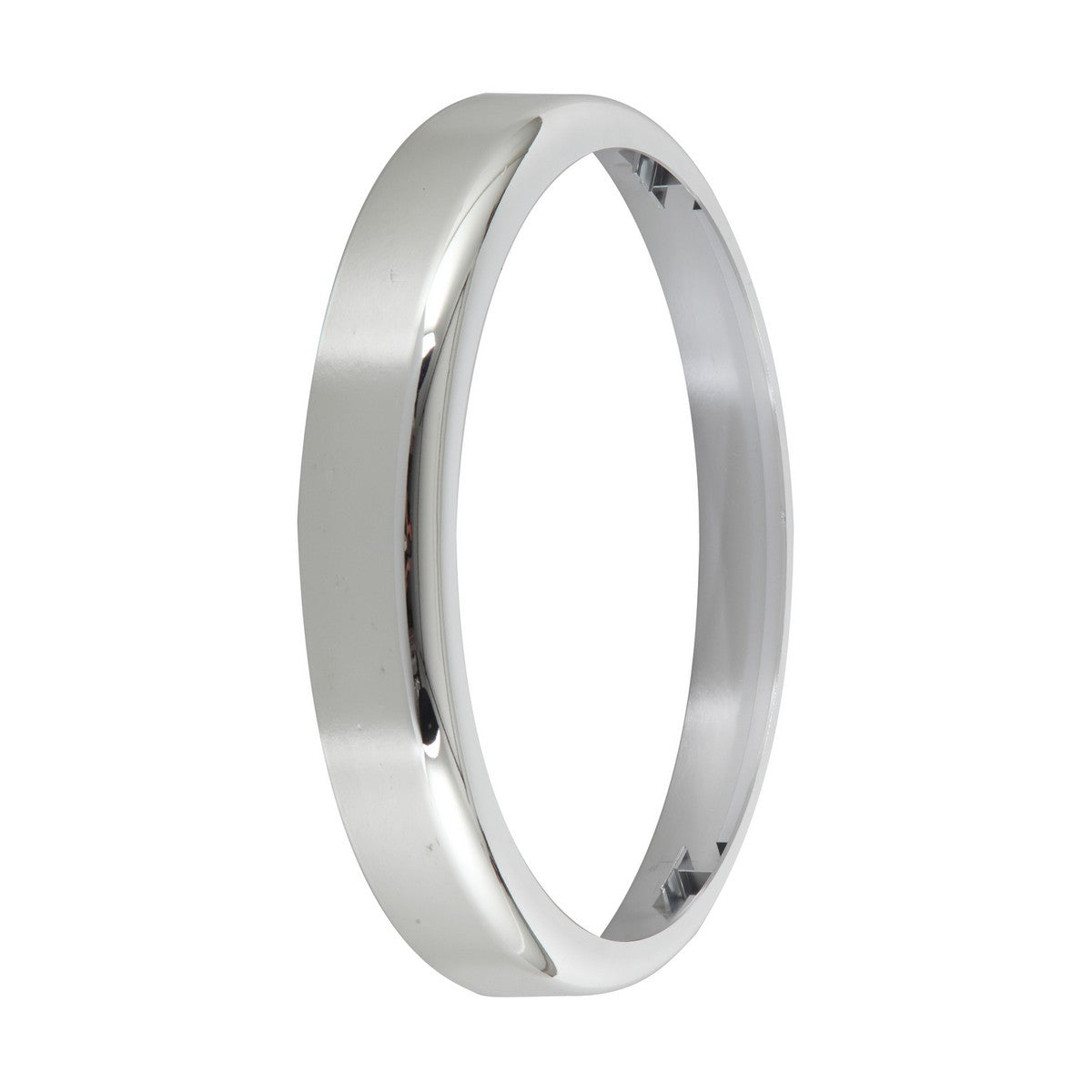 The BT20 Bezel Accessory - Chrome is a smooth, polished silver bangle featuring a reflective chrome finish and a gently domed surface, viewed from an angle to highlight its circular shape and slender design.