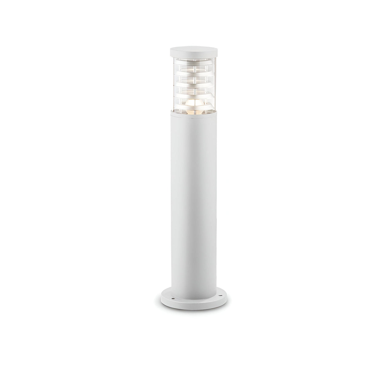The Luminis Outdoor Bollard Light is a contemporary design measuring 40 cm, made from die-cast aluminum with a stylish white finish. It features horizontal ridges near the top and includes a Pyrex glass diffuser. Mounted on a round base, this light enhances the elegance of your outdoor space.