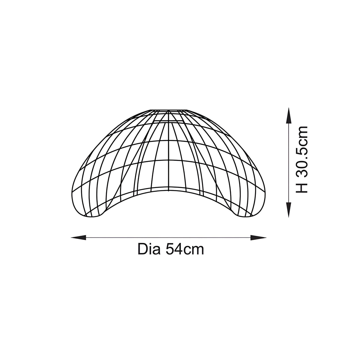 Dimension diagram of the Endon Carlmere natural rattan pendant shade, showing 54cm diameter and 30.5cm height on a white background.