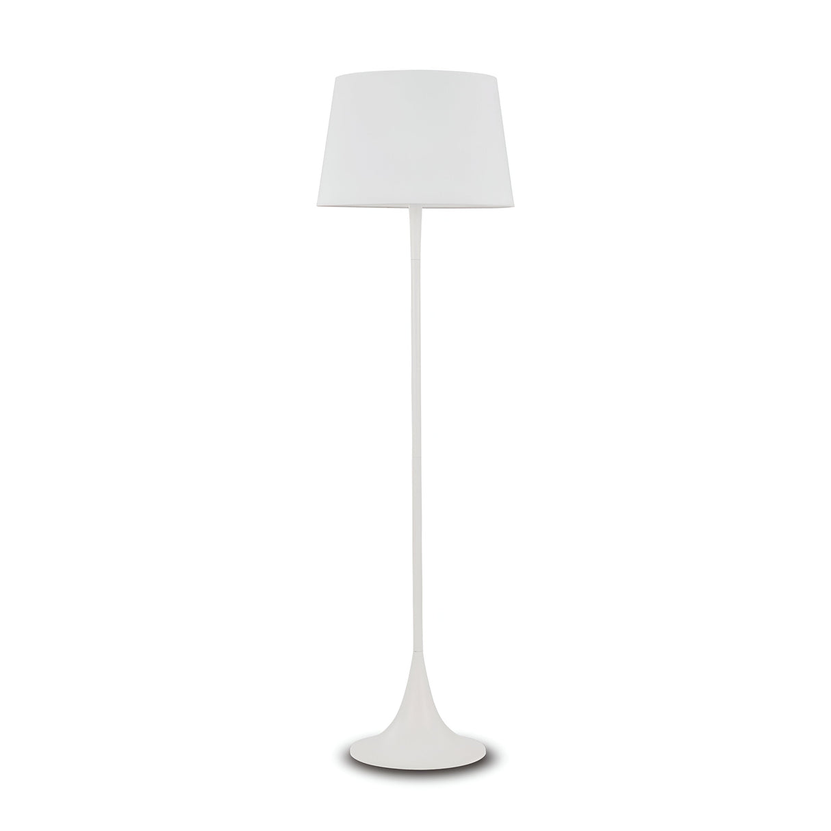 The Arc Floor Lamp - White features a sleek modern design with a round base and conical lampshade, effortlessly enhancing minimalist interiors with its contemporary look.