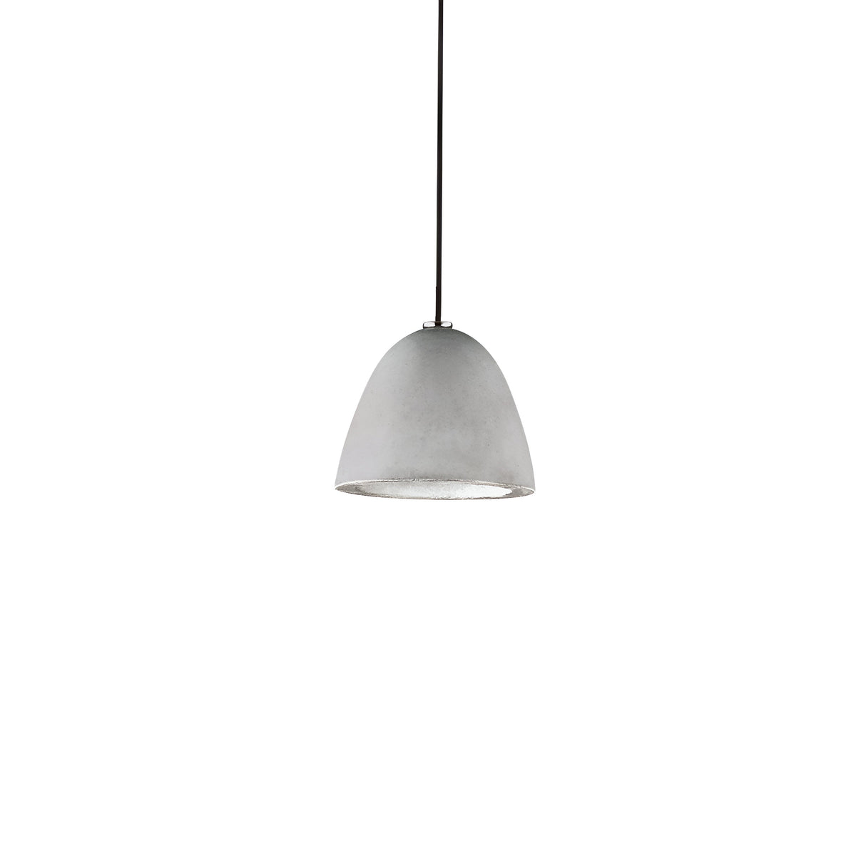 The Rove-4 1 Light Pendant - Grey features a minimalist industrial design with a smooth, dome-shaped concrete diffuser in gray, elegantly suspended from a slender black cord against a simple white backdrop.