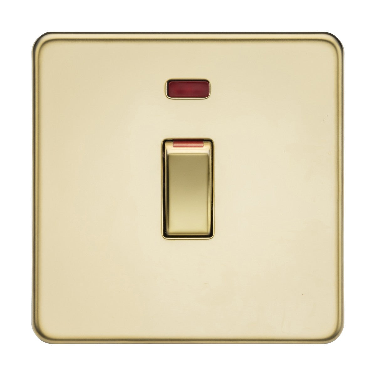 A beige 45A DP switch in a polished brass finish, features a red indicator at the top.