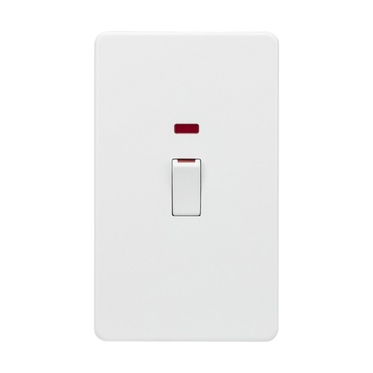 Mounted on the wall is a Matt White 45A DP Switch Neon (2 Gang Size), featuring a small neon indicator that adds a subtle touch to its design.
