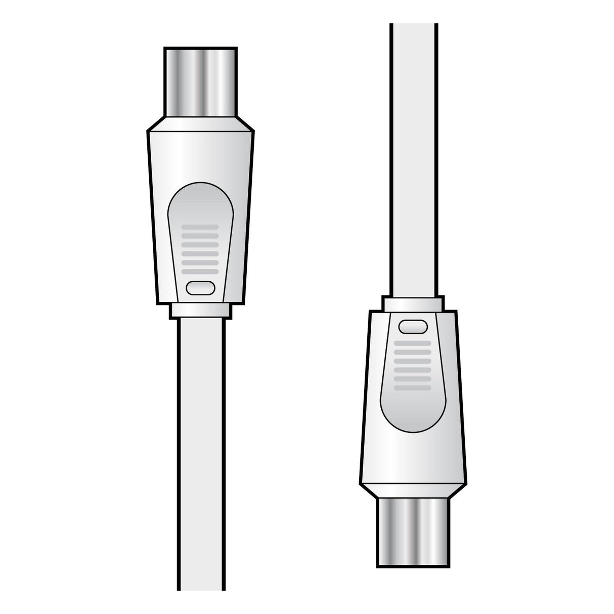The image features an AV:Link Coaxial Lead Plug To Socket – 2m in two pieces, each with metallic connectors, arranged vertically. The ridged grips and the design of the coaxial extension lead are illustrated from both front and side perspectives in a straightforward, technical manner.