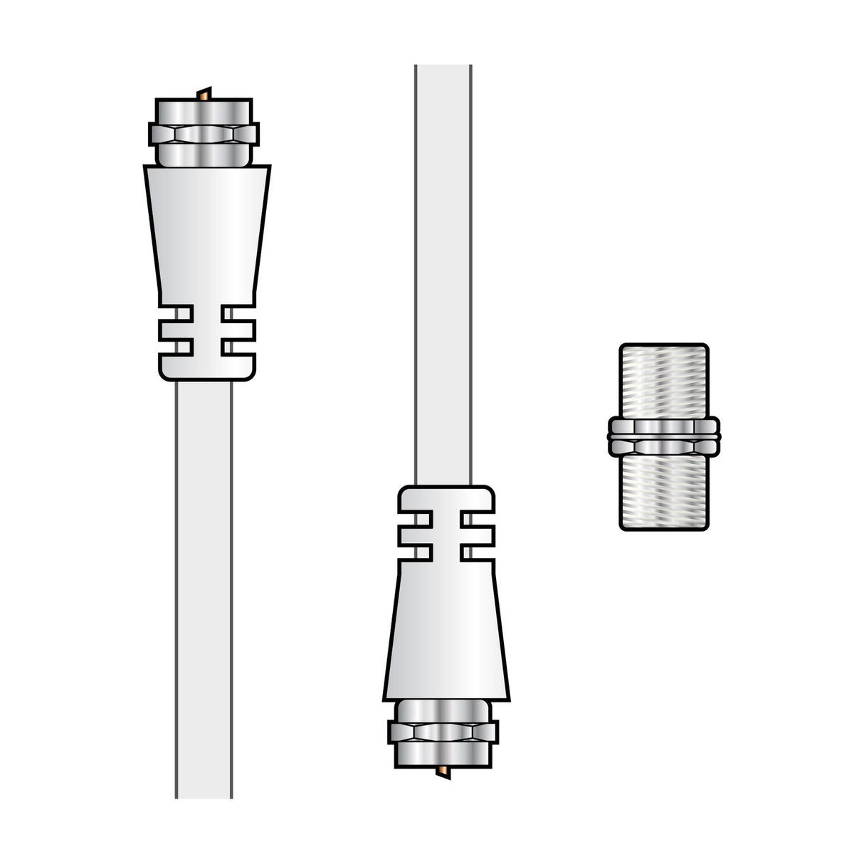 AV:Link coaxial F-type plug to plug 5m lead kit showing both screw-on connector ends and an F-type coupler on a plain white background.