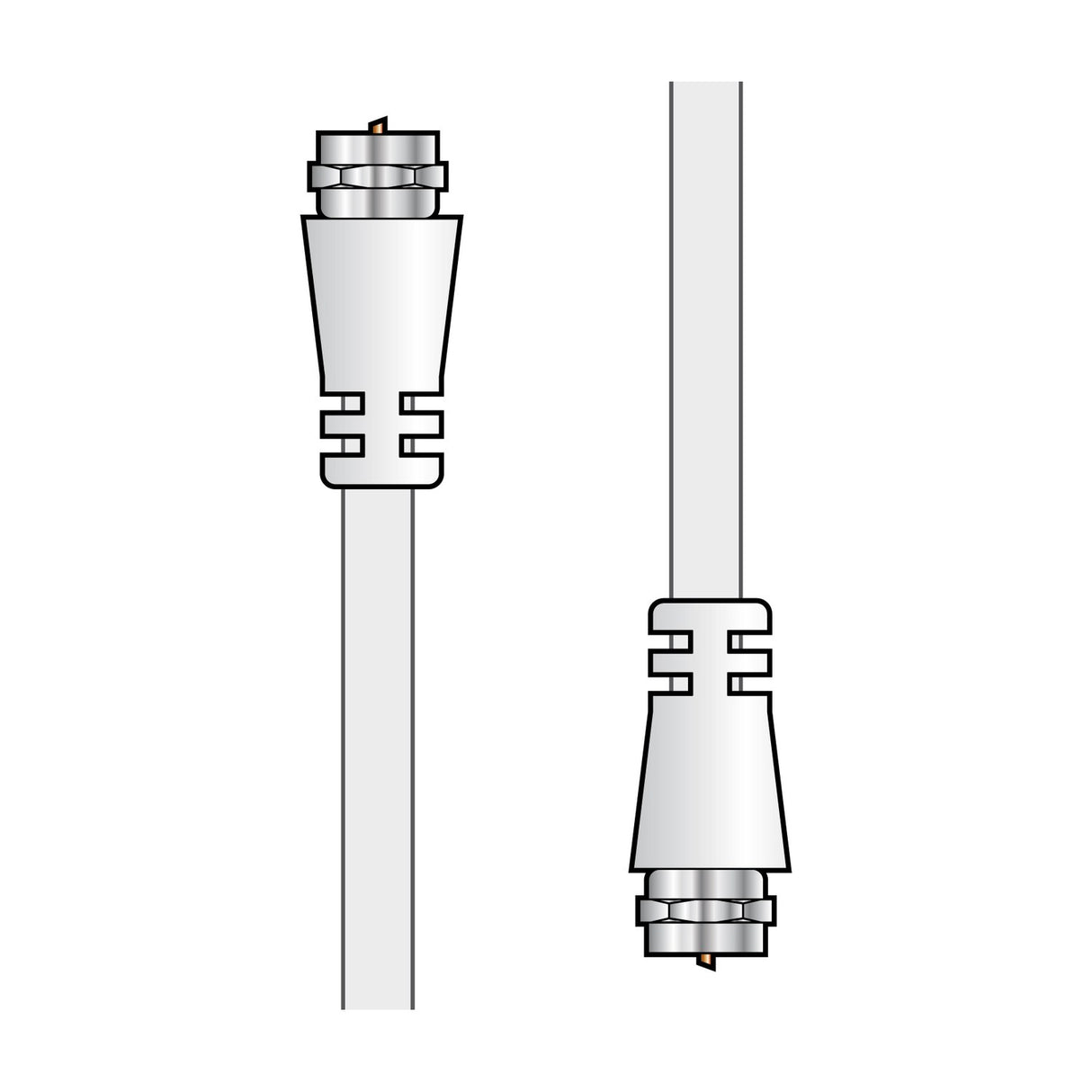 AV:Link coaxial flylead with screw-on F-type plugs at both ends of a white 10m cable, shown on a plain white background.
