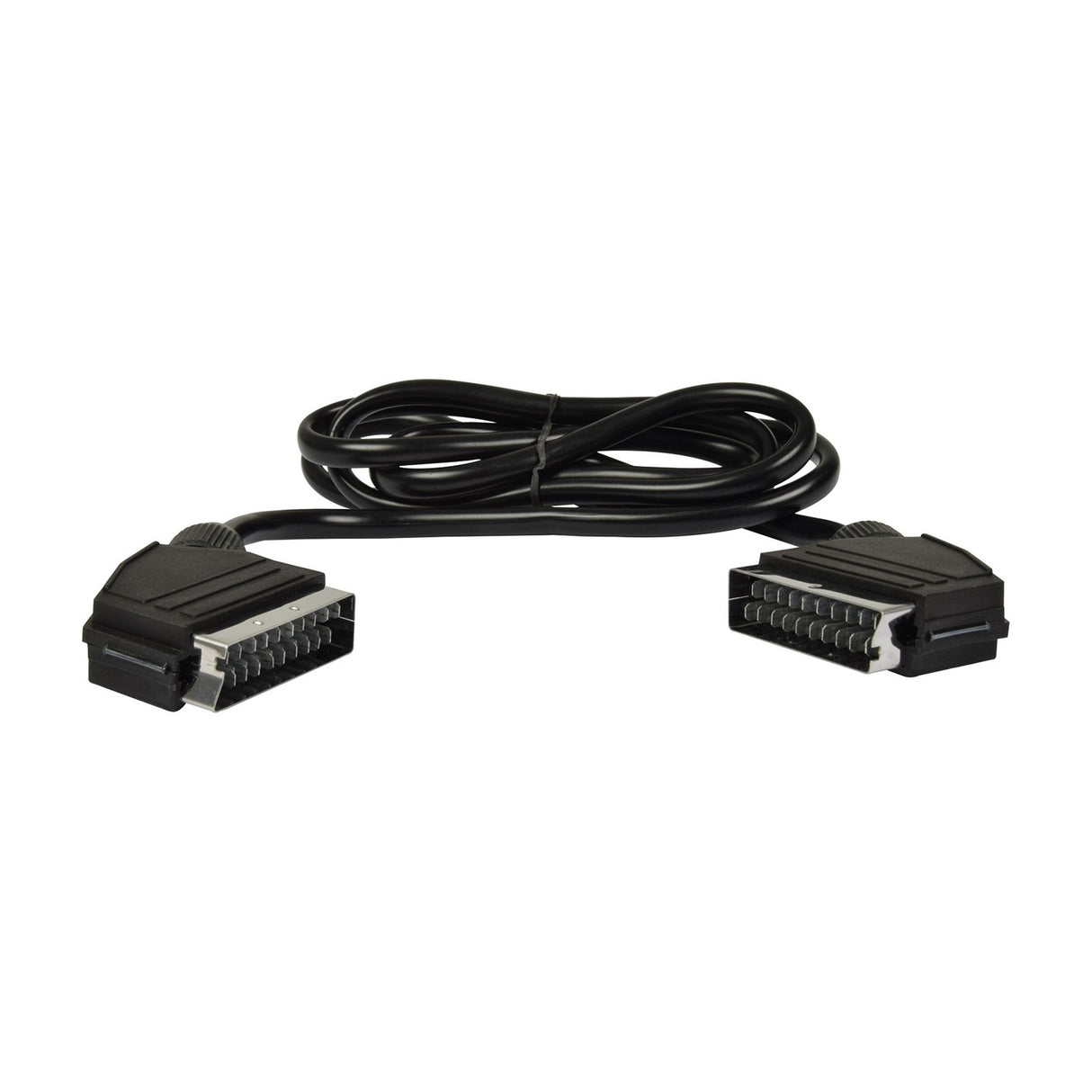 AV:Link 1.5m black Scart lead by AVSL with male-to-male nickel plated connectors, coiled cable shown on a plain white background.