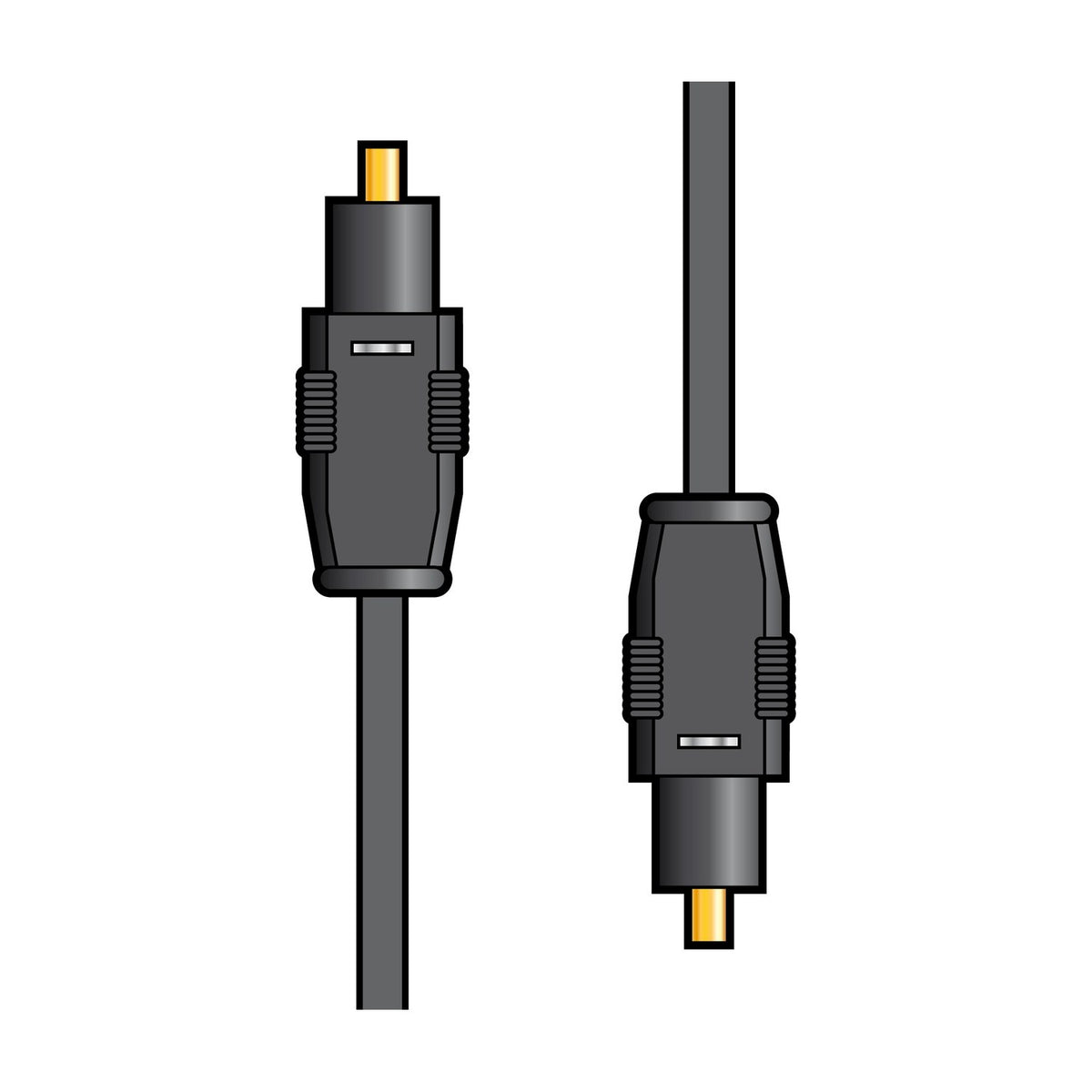 Toslink to Toslink fibre optic cable, 5m, with black connectors and gold-plated tips at both ends, shown on a white background.