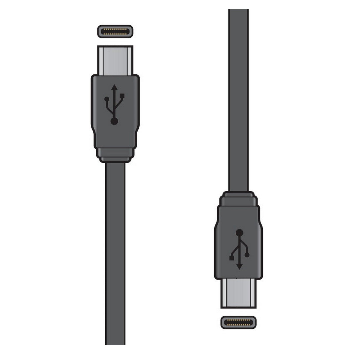 Depiction of the AV:Link USB 3.0 Type-C To Type-C Sync & Charge Lead - 1.5m, featuring a close-up of the gray connector with the USB3.0 symbol and emphasizing its Power Delivery capabilities, alongside a full view of the cable.