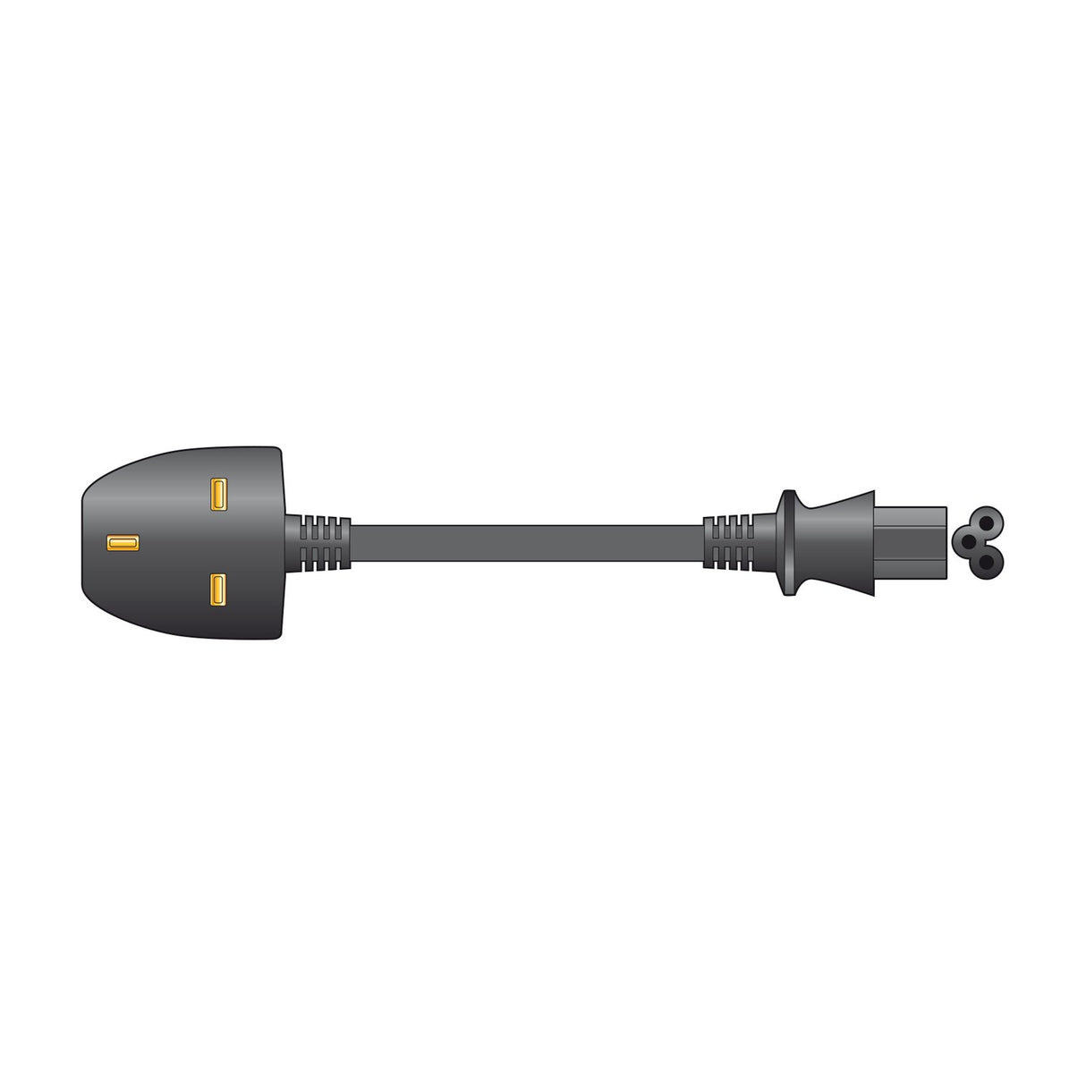 Mercury 1m black power lead with UK 3-pin plug and clover leaf IEC C5 socket, shown on a plain white background.