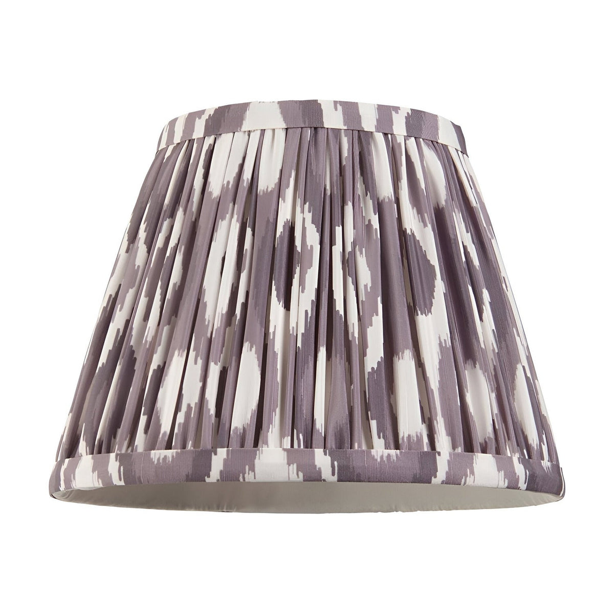 Bevbury Ikat wall light shade in grey and cream patterned faux silk with pleated tapered design, shown on a plain white background.