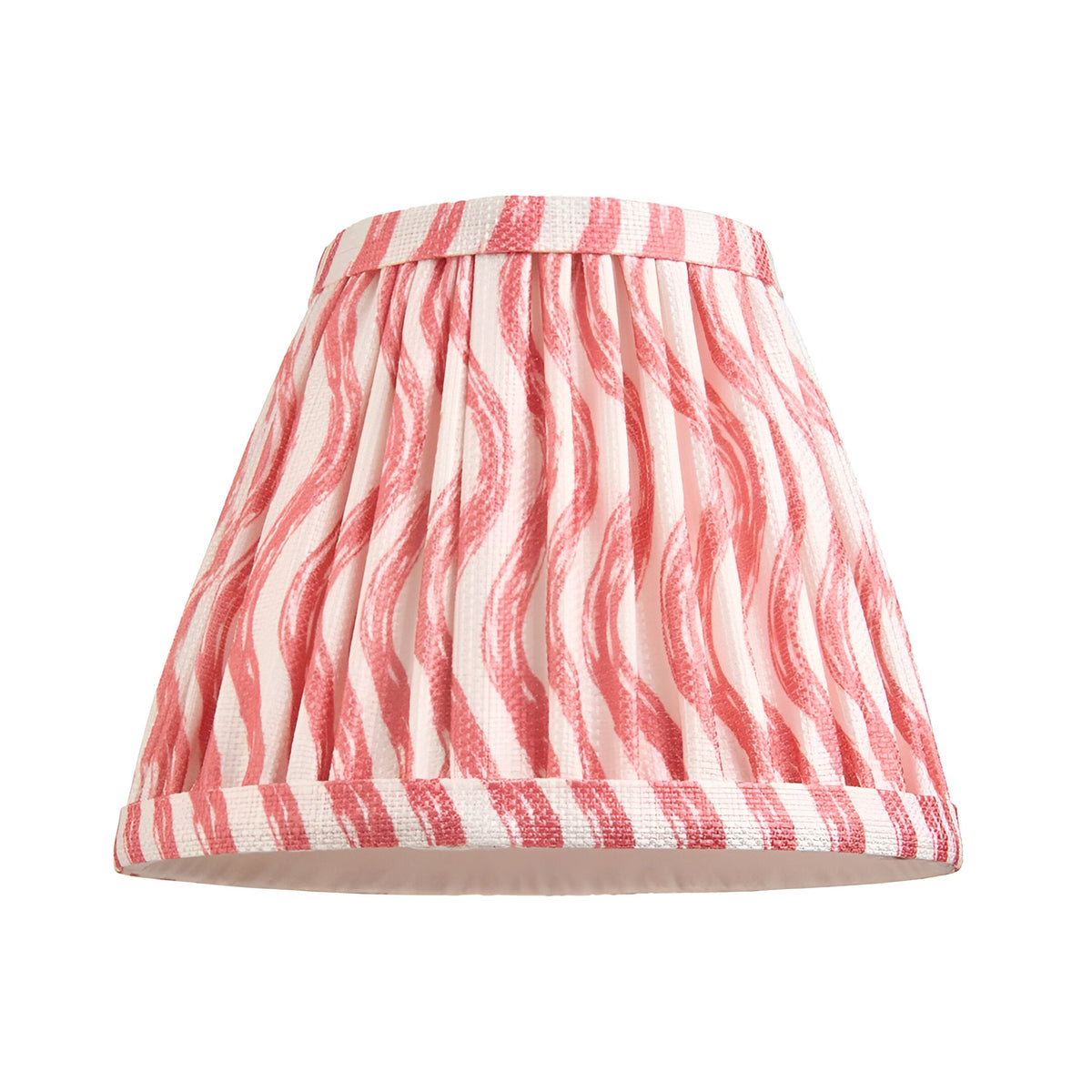 Endon Ashstead pleated fabric lampshade in coral pink and white ripple print, shown on a plain white background.