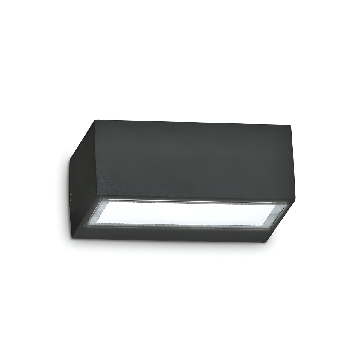 Introducing the Prism Outdoor Wall Light - Black, a contemporary rectangular fixture designed for outdoor use. It features a frosted glass cover and is crafted with die-cast aluminum in a sleek, minimalist design with a straight-edged frame. This light offers ambient lighting that is perfect for any space.