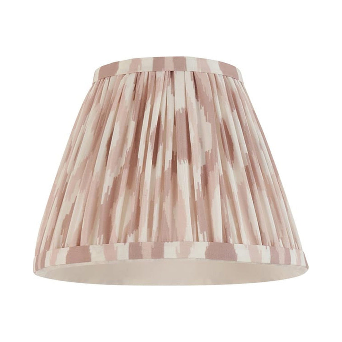 Endon Brackdale Ikat pleated tapered wall light shade in natural and pink faux silk ikat print, shown on a plain white background.