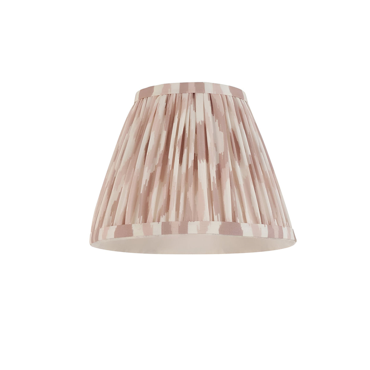 Endon Danemere tapered pleated wall light shade in cream and pink Ikat faux silk on a plain white background.