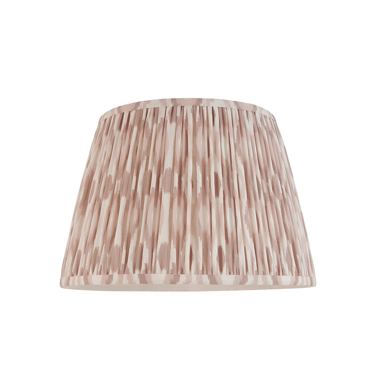 Endon Bevbury Ikat tapered pleated faux silk lampshade in pink clay and natural tones, shown on a plain white background.