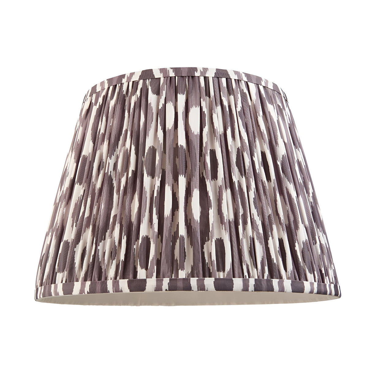 Endon Brenleigh pleated Ikat lamp shade in grey and white faux silk with tapered drum shape, shown on a plain white background.