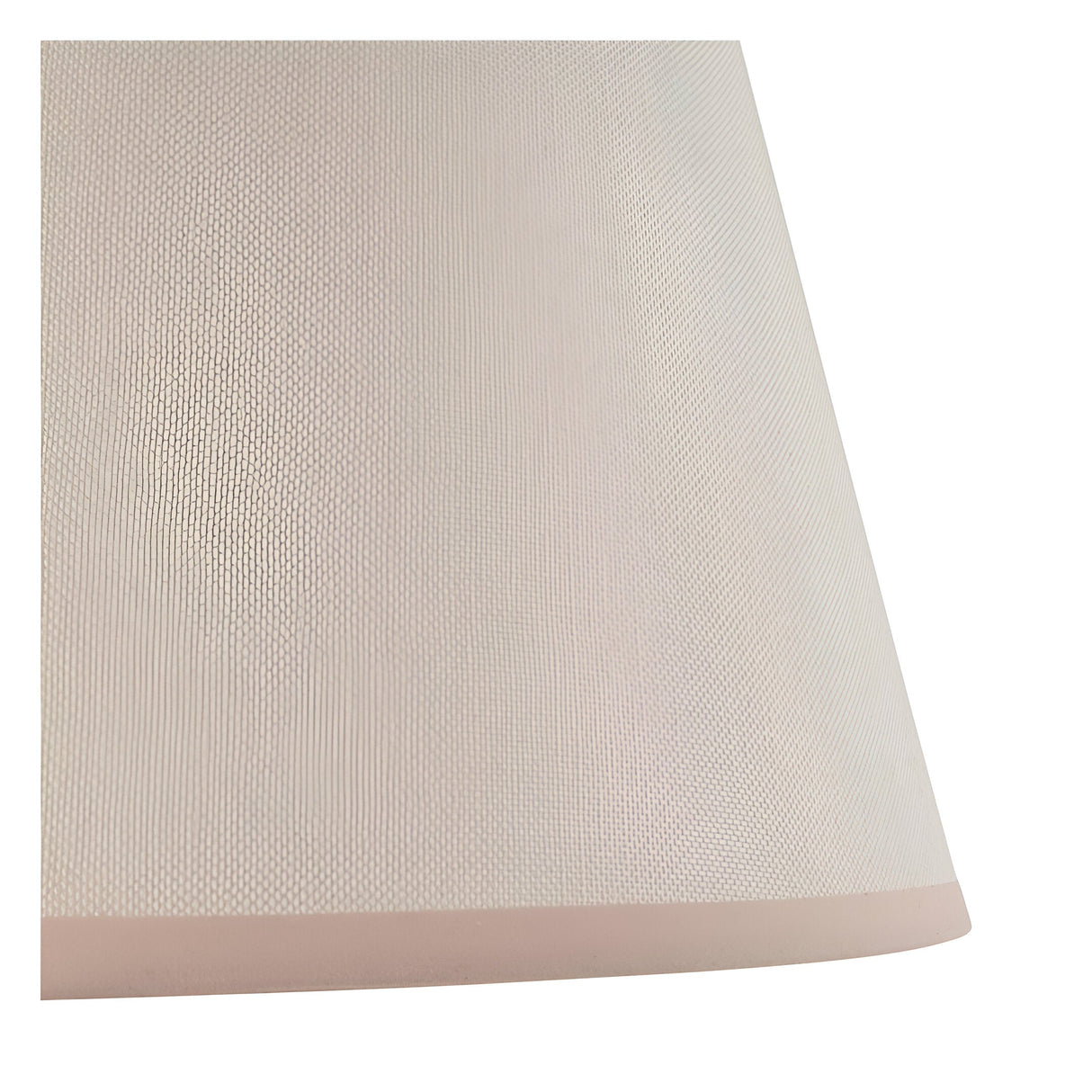 Close-up of the Endon Brenleigh Ivy floor lamp's tapered vintage white cotton mix shade with contrasting taped edge.