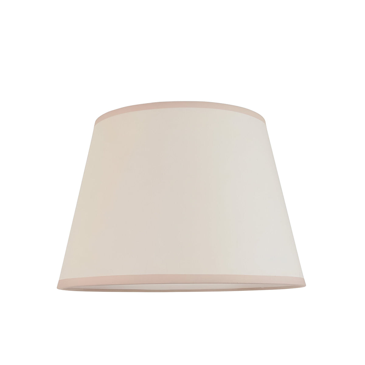 Endon Brenleigh tapered Ivy lampshade in vintage white cotton mix fabric with contrasting pink taped edge, shown on a plain white background.