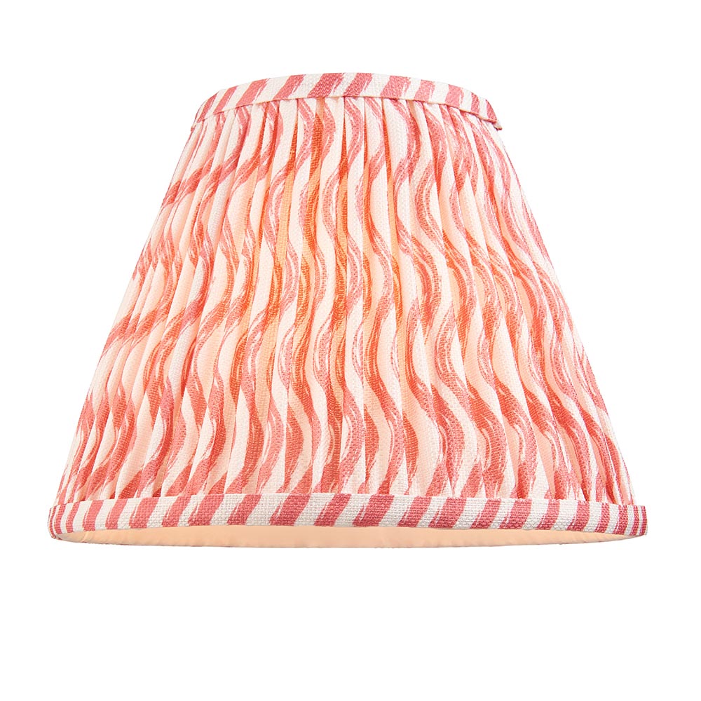Amberley Ripple table lamp shade in pink and cream wavy stripe fabric with pleated sides, shown alone on a plain white background.