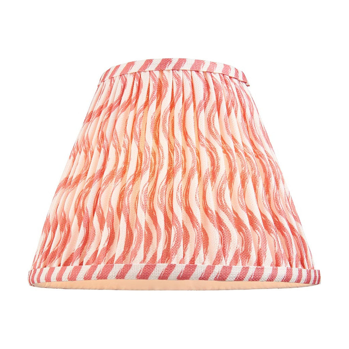 Amberley Ripple table lamp shade in pink and cream wavy stripe fabric with pleated sides, shown alone on a plain white background.